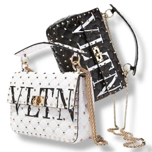 Valentino Garavani Rockstud Spike VLTN  Leather Medium Chain Top Handle Purse - Picture 3 of 16